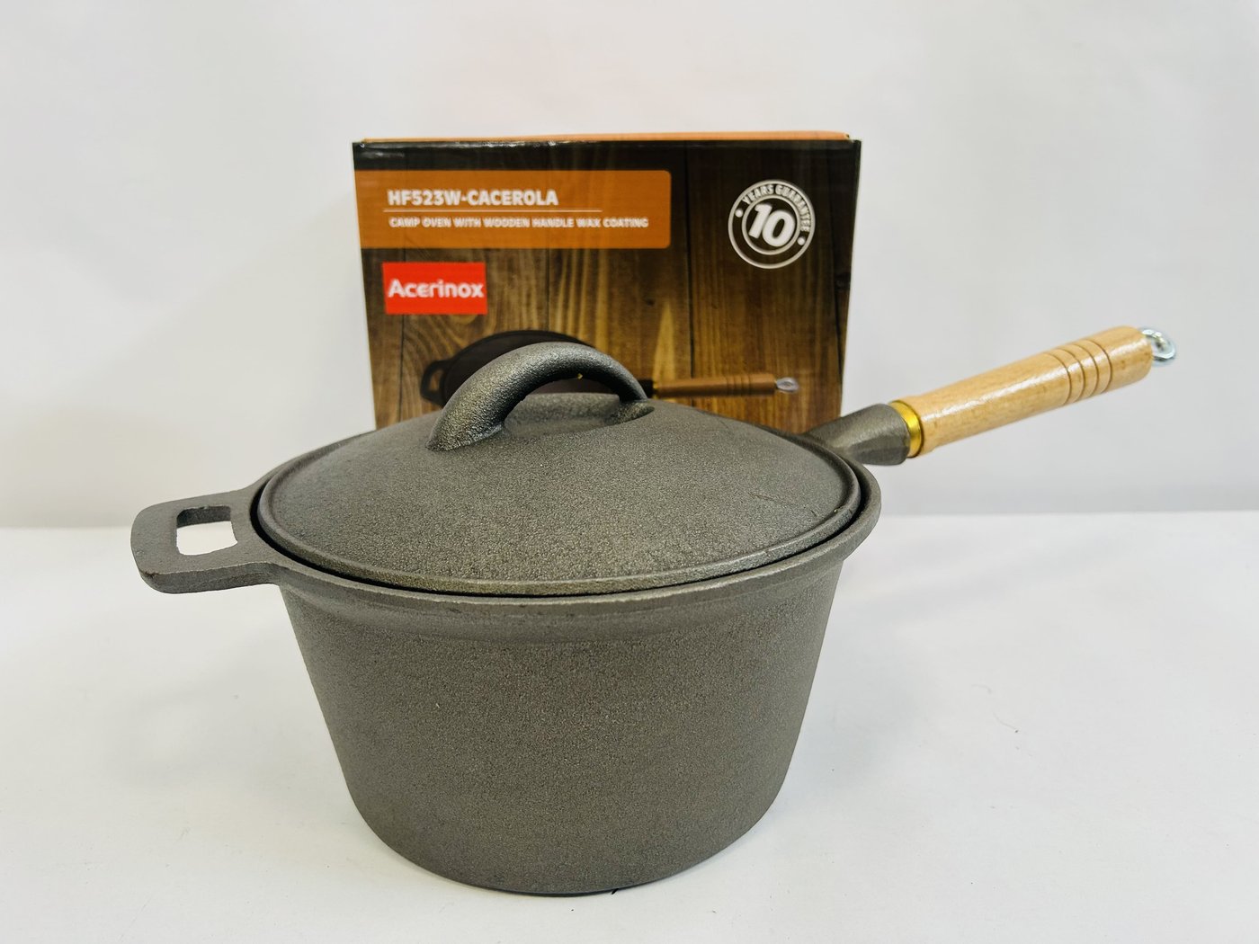 Cacerola Acerinox con Tapa y Mango de Madera - 21x10cm
