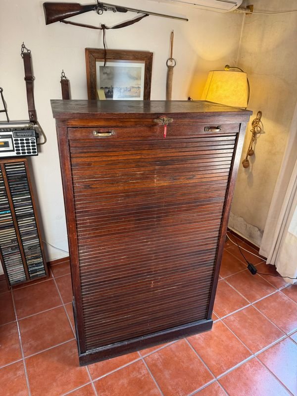 Gran Fichero Organizador Antiguo de Roble con Cortina y Cajones