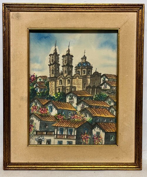 Acuarela de pueblo en papel, pintura colorida