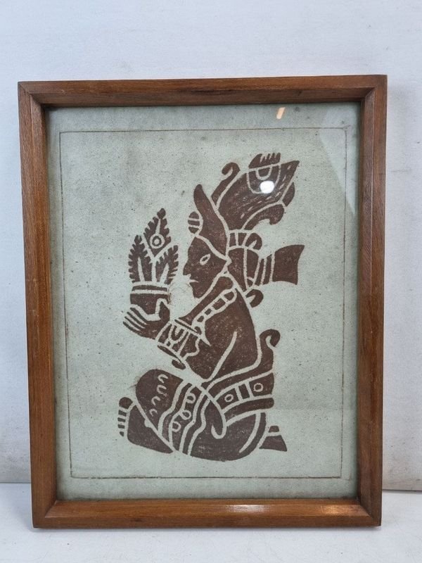 Cuadro Decorativo Figura Precolombina Enmarcado en Madera