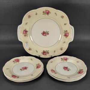 Juego de Loza Inglesa Woods Ivory Ware: Plato de Masas con 6 Platitos Florales - imagen 1