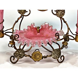 Tocador de Mesa Vintage con Espejo Abatible y Floreros Rosados - imagen 3