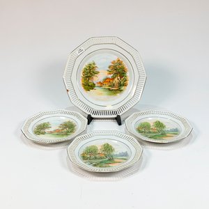 Lote siguiente: Juego de postre de porcelana alemana Schumann con paisaje y guarda calada