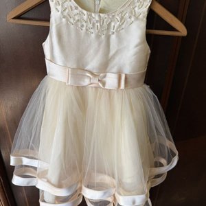 Vestido Infantil de Fiesta Color Crema con Pedrería y Tul - imagen 2