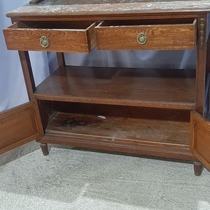 Mueble Antiguo de Roble con Espejo Biselado y Tapa de Mármol - imagen 2