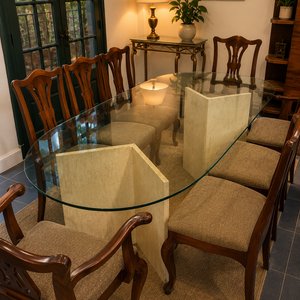 Juego de Comedor Ovalado con Tapa de Cristal y 8 Sillas - imagen 2