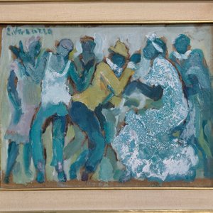 Eduardo Vernazza: Óleo sobre Fibra "Danza" con Marco Dorado - imagen 3