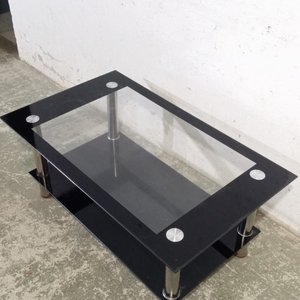 Mesa de Living Moderna Vidrio Transparente y Negro con Patas Cromadas - imagen 4