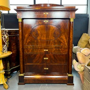 Bureau Secretaire Imperio Caoba y Roble con Columnas y Apliques de Bronce - imagen 1