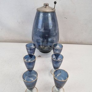 Elegante Set de Licorera Azul con 6 Copas y Removedor - Vidrio Decorado - imagen 2