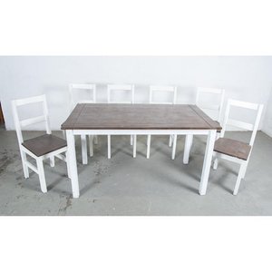 Lote siguiente: Mesa de Comedor con Seis Sillas Blancas y Marrones