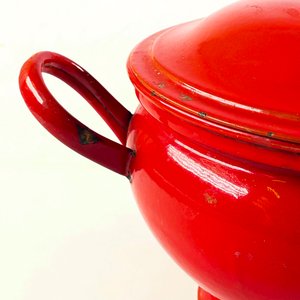 Sopera Esmaltada Roja Antigua con Tapa y Asas - imagen 4