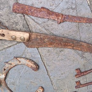 Tijera de esquilar antigua, herradura, 3 llaves paletón y cuchillo sierra - imagen 6