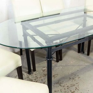 Mesa de Comedor Oval con Base de Hierro y 6 Sillas Tapizadas - imagen 2