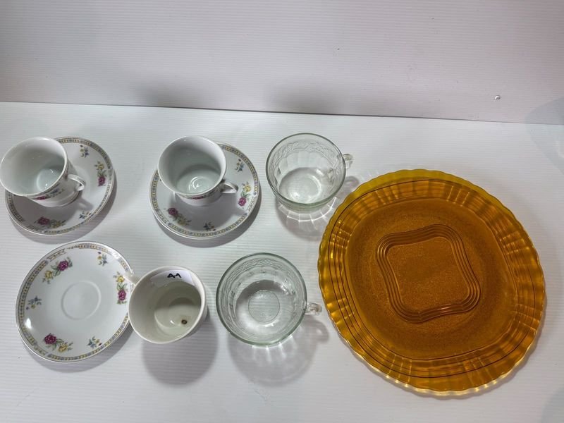 Set de Vajilla: Tazas, Platillos y Plato para Torta Ámbar