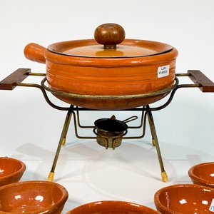 Set de Fondue de Barro con 5 Salseritas, Tapa, Soporte y Mechero - imagen 2