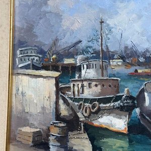 Pintura al óleo "Puerto" de Jorge Pizzanelli - 32x39cm - imagen 2