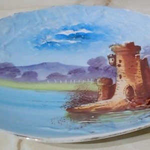 Plato Decorativo Antiguo Porcelana Limoges Albert Pillivuyt Castillo Pintado - imagen 5