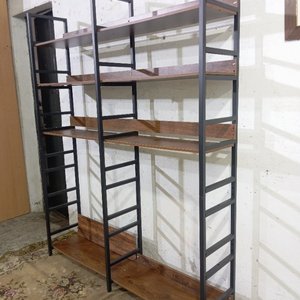 Estantería Doble Metálica Negra con Estantes de Madera MDF - imagen 4