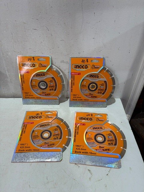 Lote de 4 Discos de Corte Diamantados Ingco 180mm