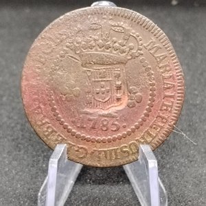 Moneda de Brasil 10 Reis 1785, Ceca Lisboa, Resello 1809, Cobre - imagen 3