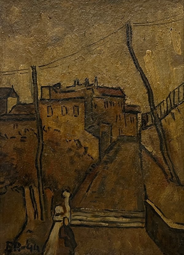 Oleo "Pueblo" de Edgardo Ribeiro, 1944 - 39 x 29 cm - imagen 1