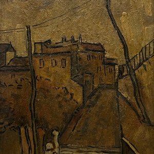 Oleo "Pueblo" de Edgardo Ribeiro, 1944 - 39 x 29 cm - imagen 1