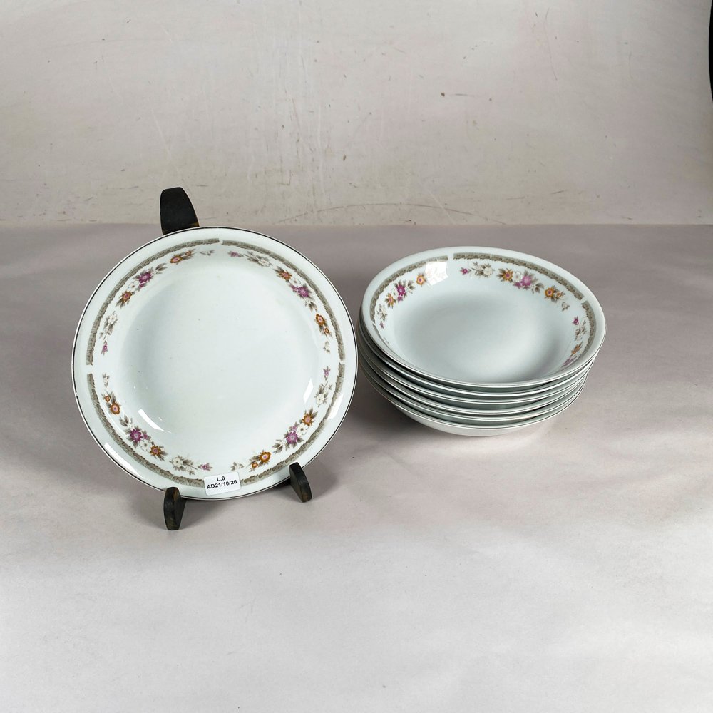 Set de 7 Platos Hondos con Guarda Floral - Cerámica China