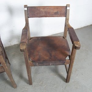 Tres Sillones de Madera y Cuero Estilo Safari - imagen 3