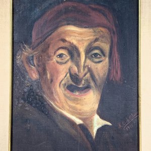 Cuadro al óleo: Retrato de anciano con pañuelo, firmado M.G. de Oliveira (1915) - imagen 2