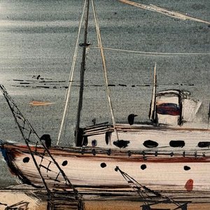 Pintura "Escena Portuaria" de Andrés Montani, Óleo sobre Fibra - imagen 4