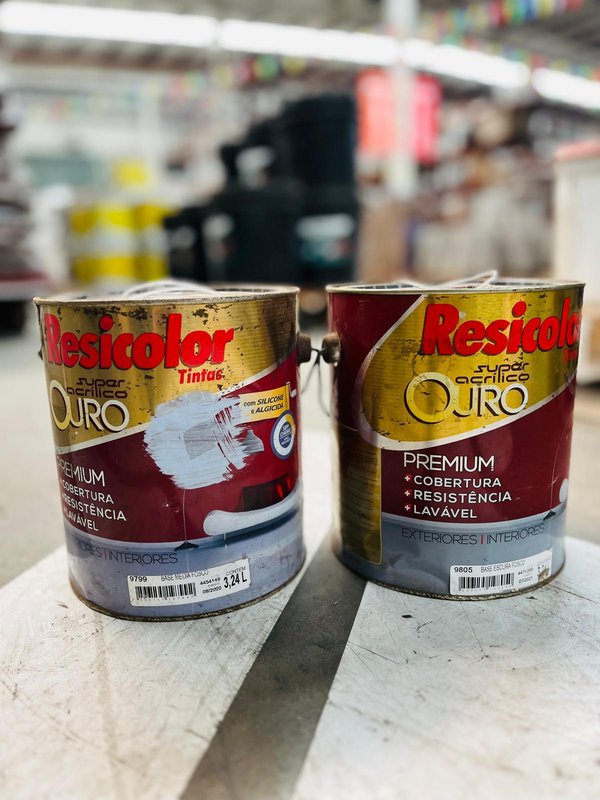 Lote x2 Latas Pintura Acrílica Resicolor Ouro Premium 3.24L