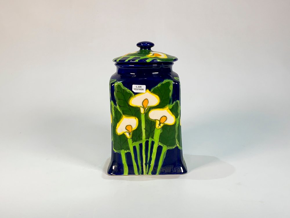 Pote Cerámica Mexicano Azul y Verde Decoración Floral