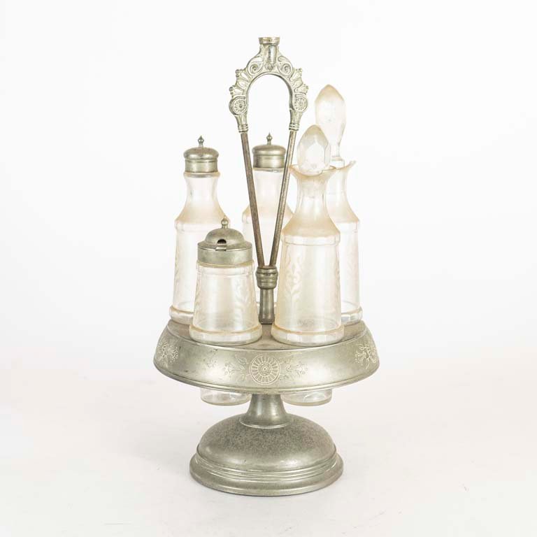 Lote anterior: Vinagrera de metal y vidrio con 5 frascos - Decorativa