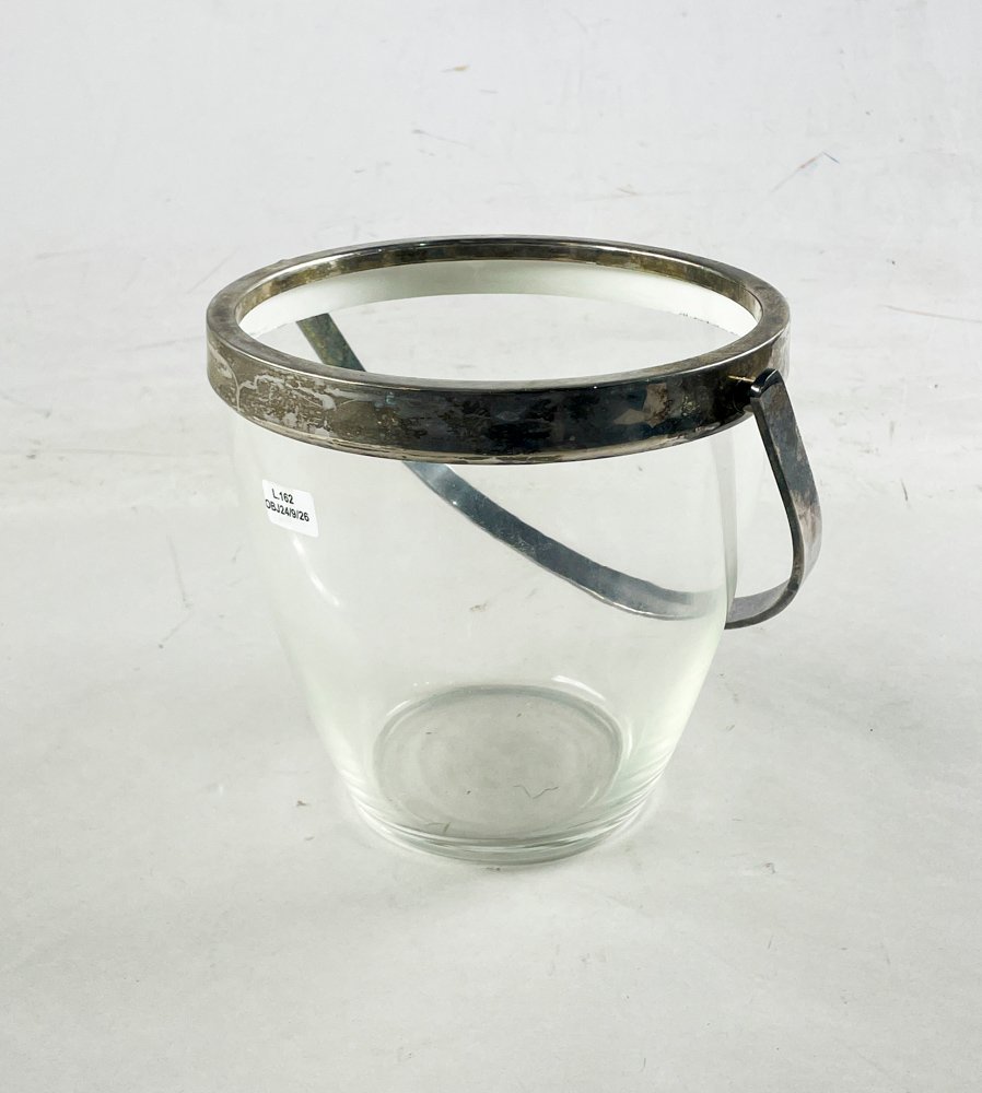 Hielera hialina con asa y virola de metal 19,5 cm