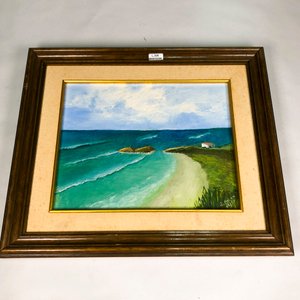 Cuadro al Óleo "Mar con Rocas" con Marco de Madera - Firmado J. Bolen 1977 - imagen 2