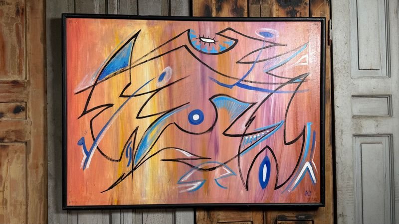 Obra de Arte "Fauna entre Líneas" de Alicia Oronoz - Acrílico 60 x 80 cm