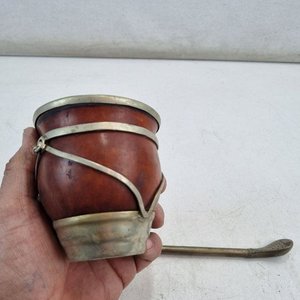Mate Criollo de Calabaza con Virola y Guarda Metálica y Bombilla Dorada - imagen 4
