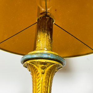 Lámpara de Pie Antigua con Pantalla y Detalle de Aves y Flores en Madera Laqueada - imagen 3