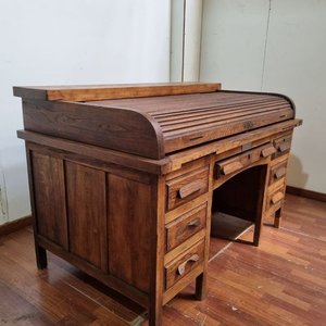Escritorio Antiguo Americano de Madera con Alzada y Cortina - imagen 3
