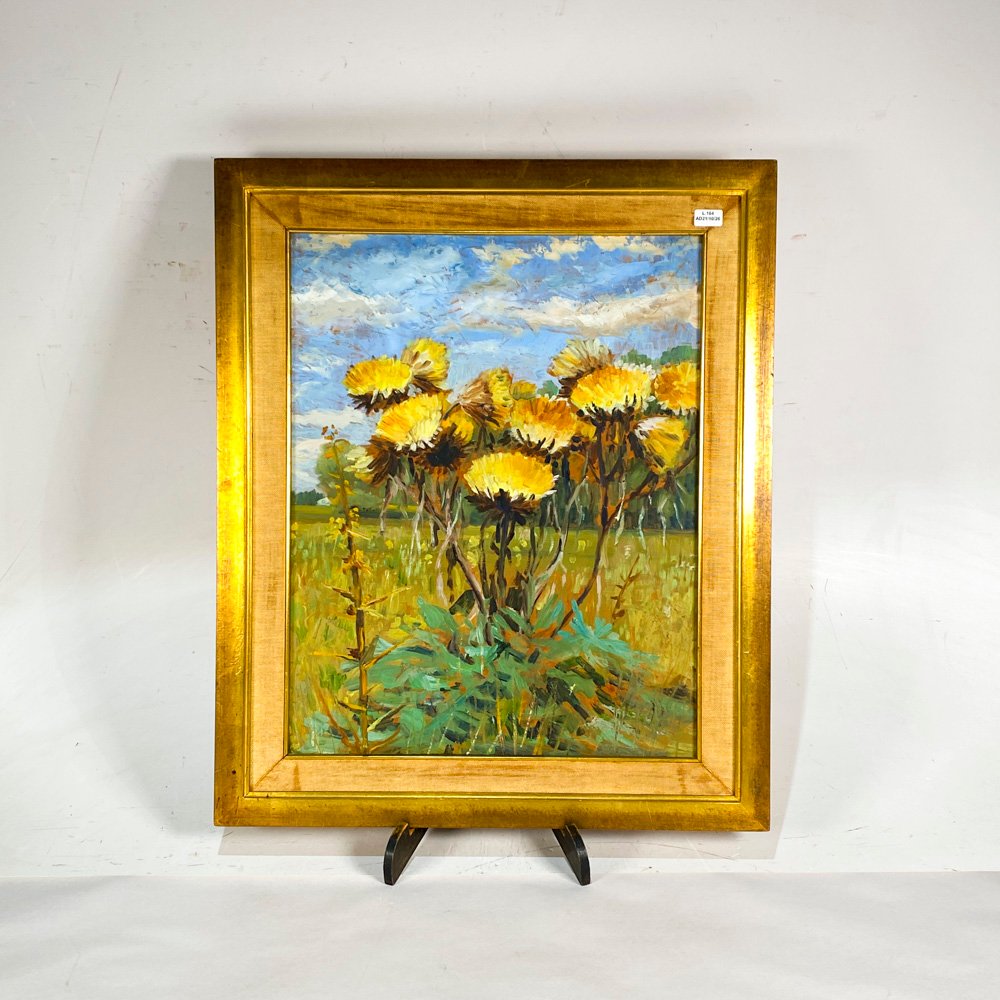 Cuadro al óleo sobre fibra "Girasoles" - 39 x 49 cm
