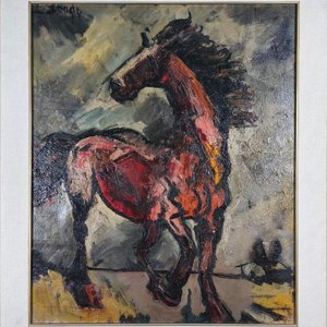 Óleo sobre lienzo "Escena Ecuestre" de Alfredo Blengio, firmado - imagen 3