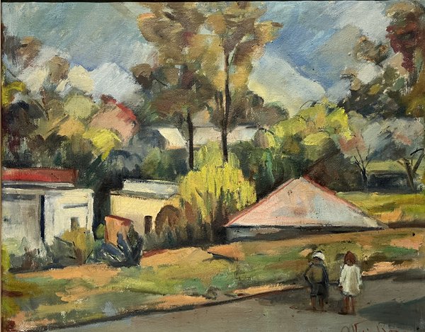 Pintura de María Rosa De Ferrari 'Niños en el parque' - Óleo sobre tela - imagen 1