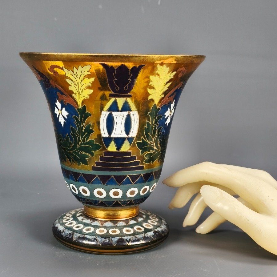 Vaso decorativo en cristal checoslovaco completamente decorado a mano - imagen 3