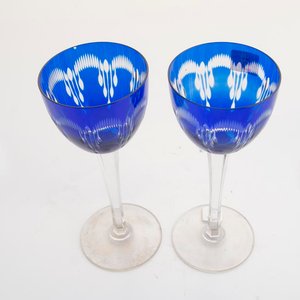 Juego de 2 Copas Altas de Cristal Azul Tallado - imagen 2