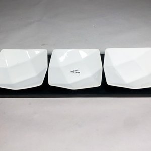 Centro Copetinero Vintage de Madera con Tres Recipientes de Porcelana Blanca - imagen 1