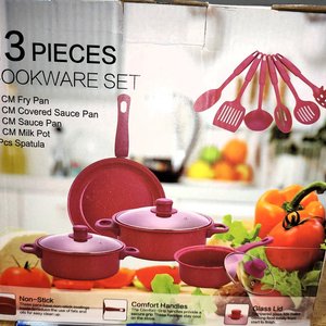 Juego de Batería de Cocina Esmaltada Roja 7 Piezas con Tapas de Vidrio y Utensilios - imagen 3