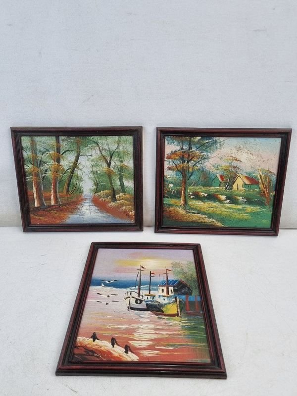 Lote de 3 Cuadros Decorativos con Paisajes Rurales y Marítimos - imagen 1