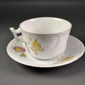 Dúo Taza y Platillo Limoges Francia Porcelana Diseño Floral - imagen 3