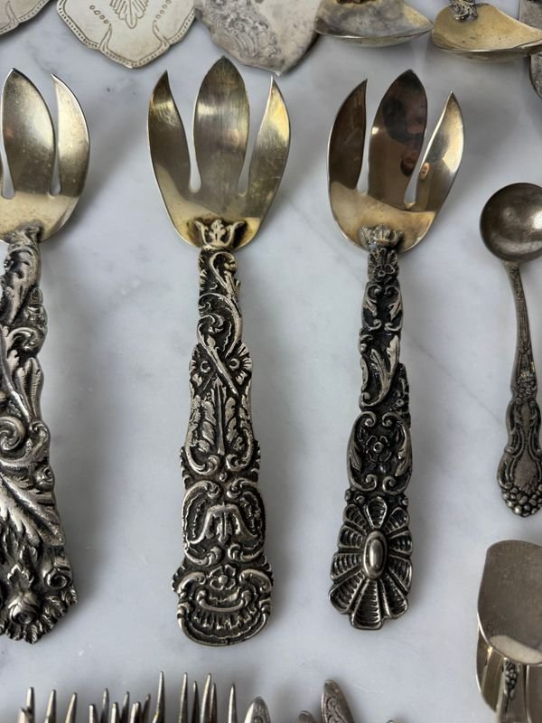 Lotes de cubiertos labrados de plata para postre - imagen 3